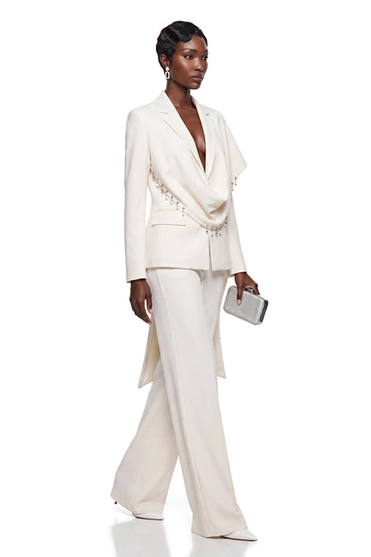 Lottie Cream Blazer with Draped Shawl
