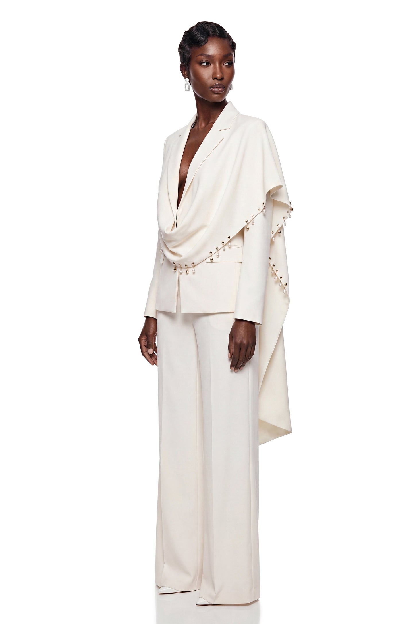 Lottie Cream Blazer with Draped Shawl