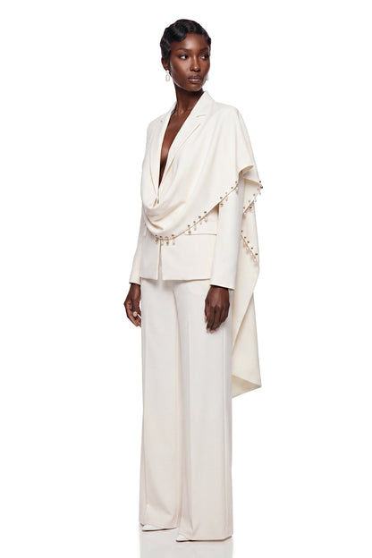 Lottie Cream Blazer with Draped Shawl