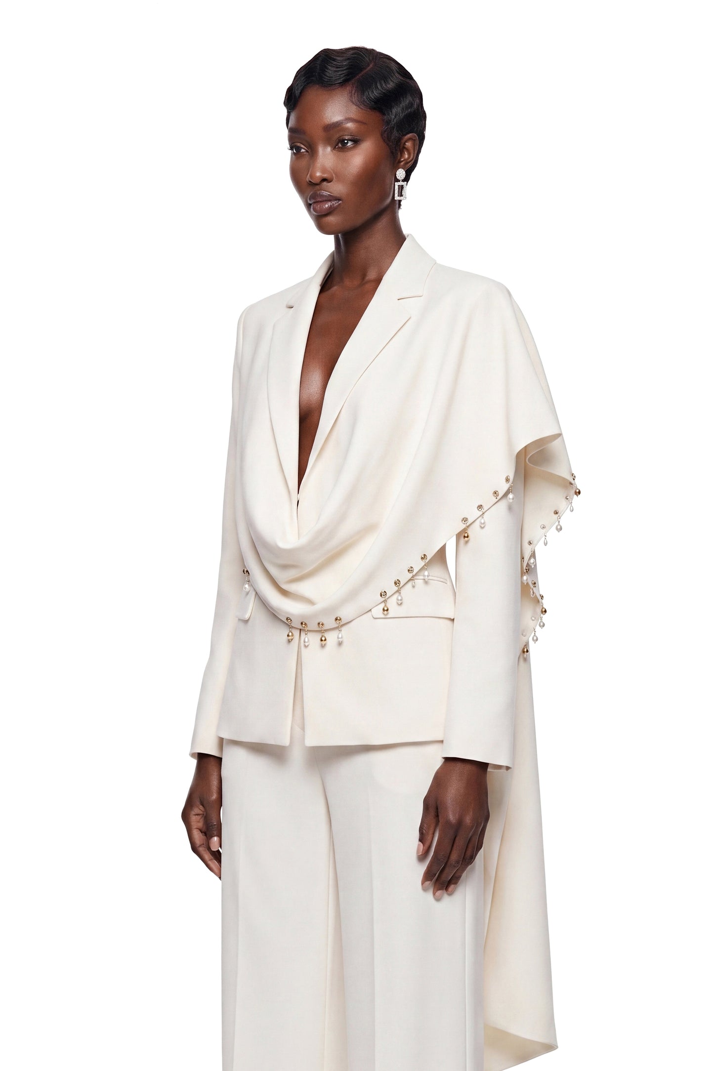 Lottie Cream Blazer with Draped Shawl