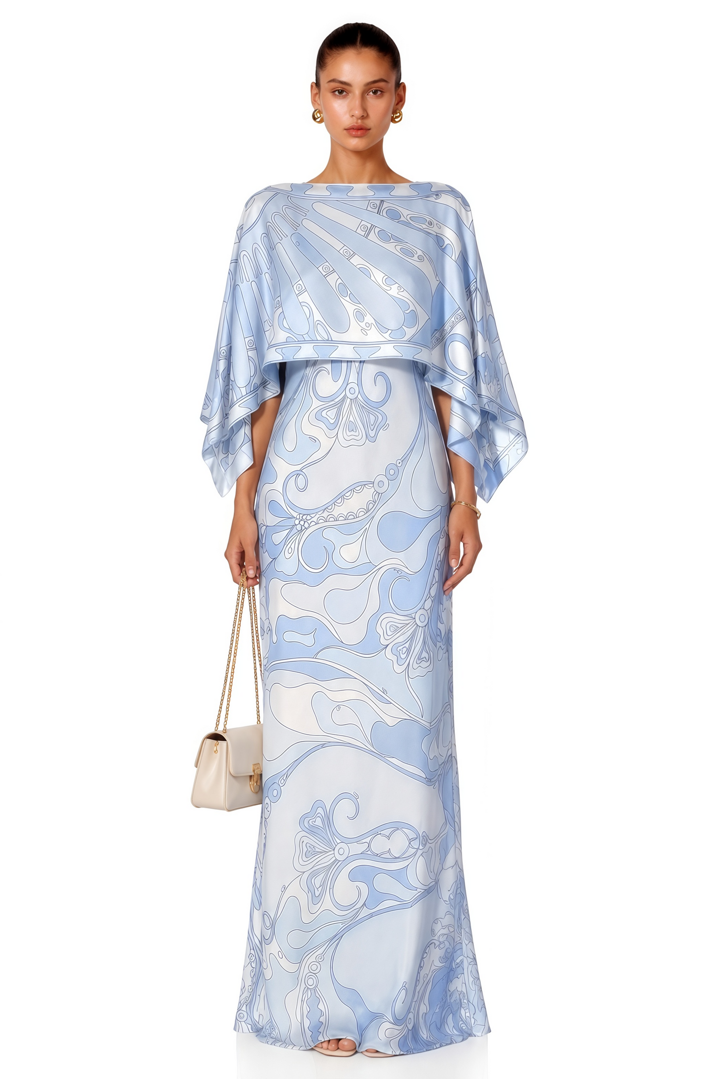 Lucasta Blue V-Neck Color Block Maxi Dress Set