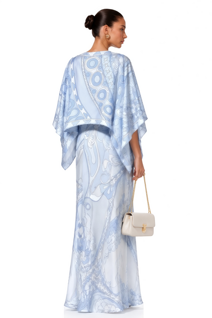 Lucasta Blue V-Neck Color Block Maxi Dress Set
