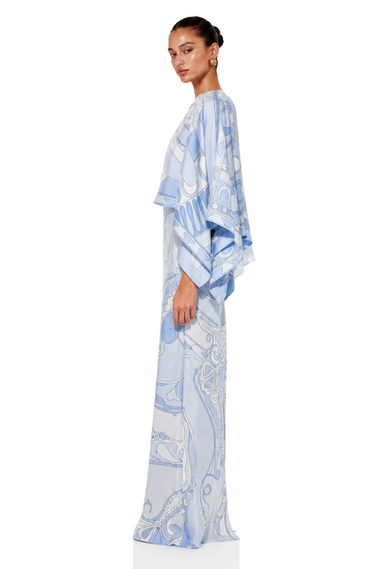 Lucasta Blue V-Neck Color Block Maxi Dress Set