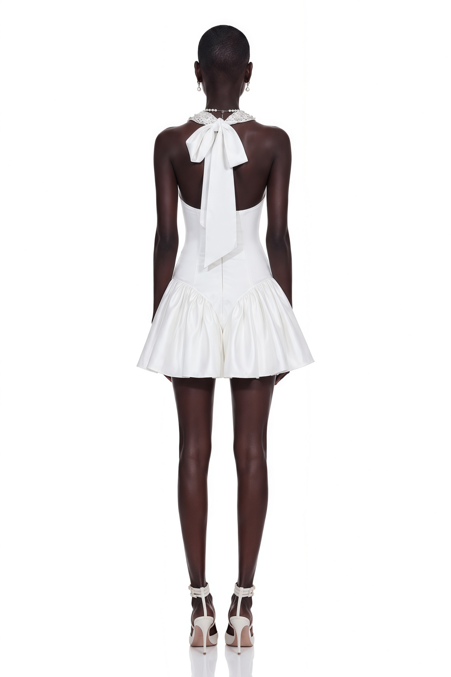 Lucie White Halterneck Mini Dress with Crystal Trim