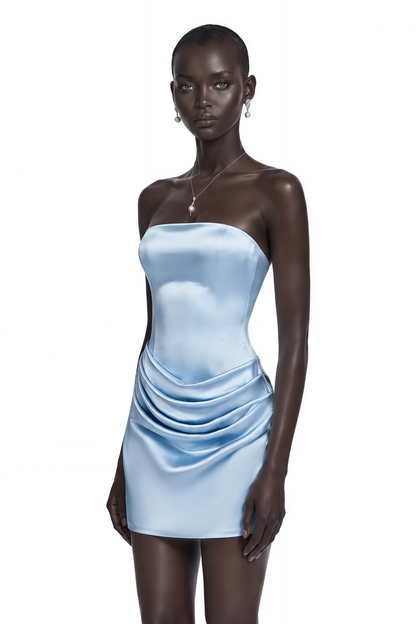Lucienne Light Blue One Shoulder Ruched Mini Dress