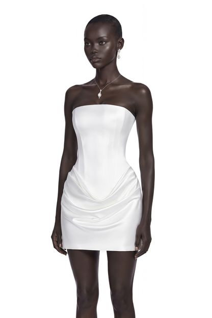 Lucienne White One Shoulder Ruched Mini Dress