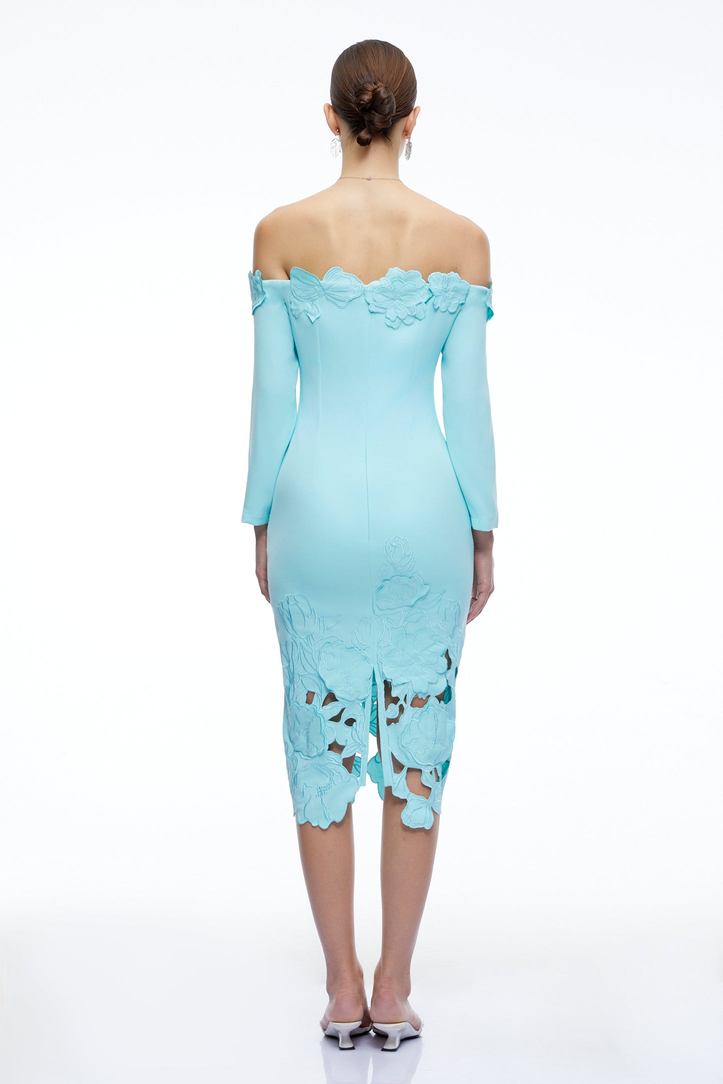 Inga Mint Green Off Shoulder Floral Midi Dress with Cut-Outs