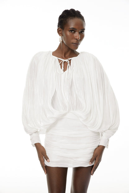 Lumi White Fully Pleated Mini Dress