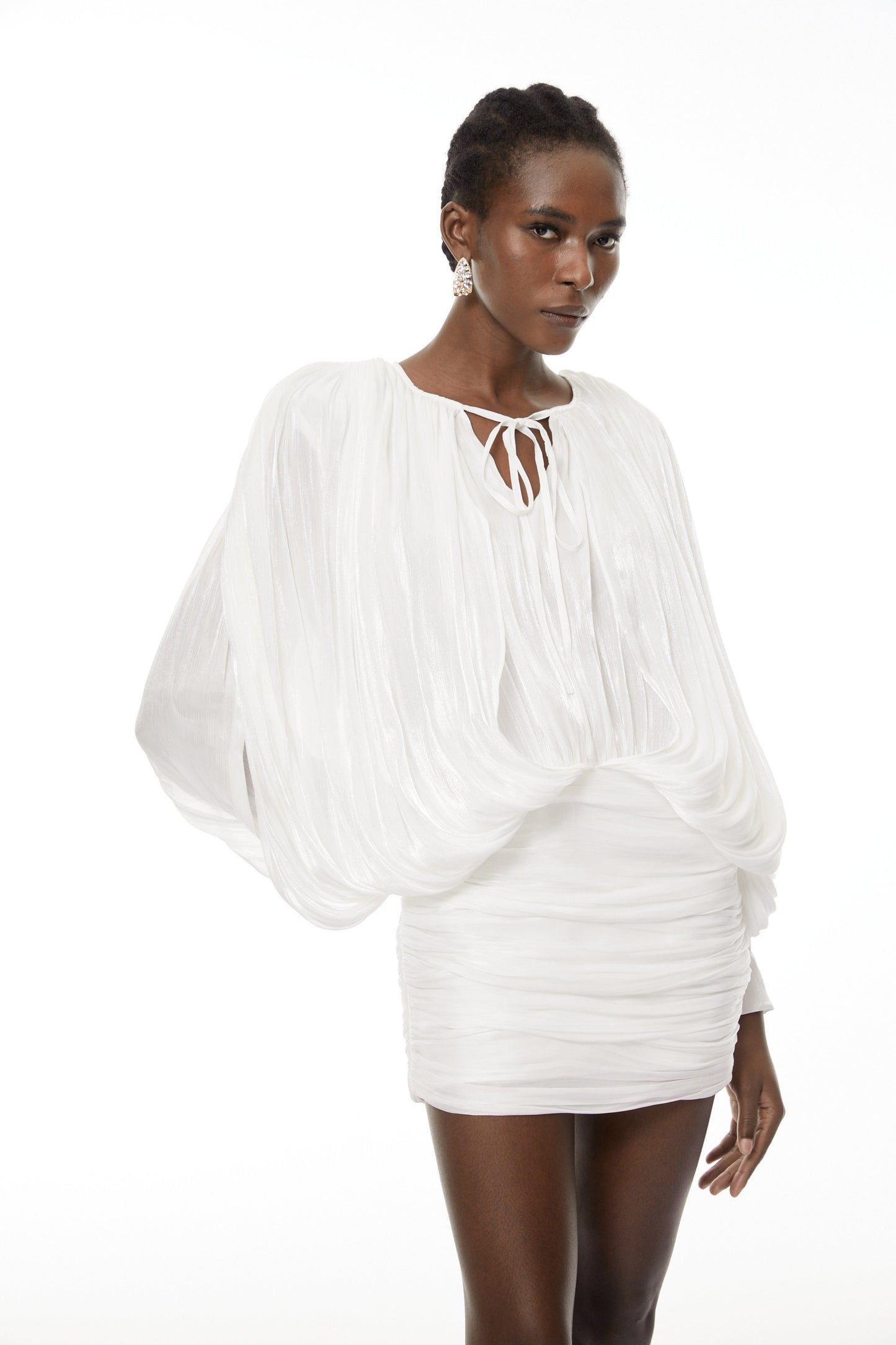 Lumi White Fully Pleated Mini Dress