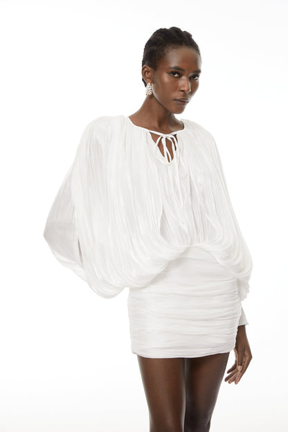Lumi White Fully Pleated Mini Dress