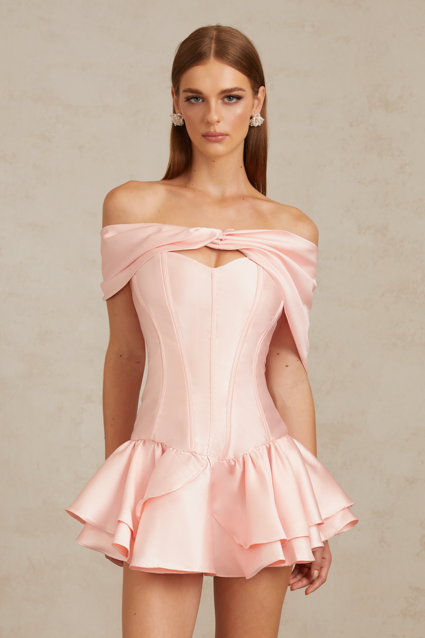 Colette Pembe Şal Saten Mini Elbise