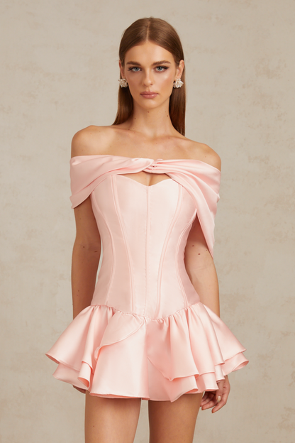 Colette Pembe Şal Saten Mini Elbise