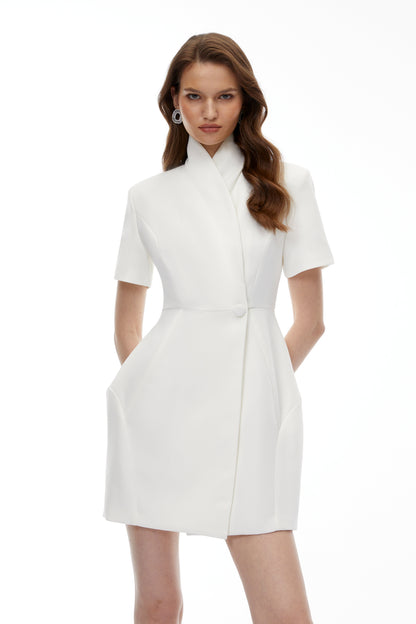Maayan White Asymmetrical Mini Dress
