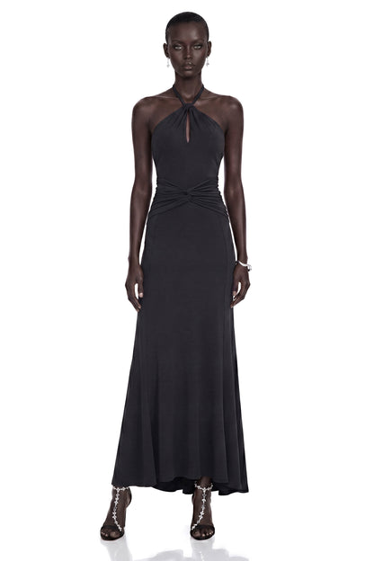 Mabel Black Backless Maxi Dress with Cut-Outs