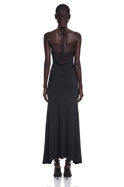 Mabel Black Backless Maxi Dress with Cut-Outs