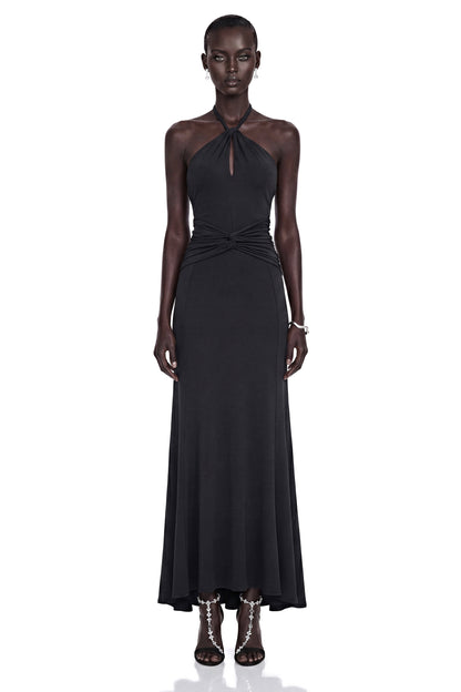 Mabel Black Backless Maxi Dress with Cut-Outs