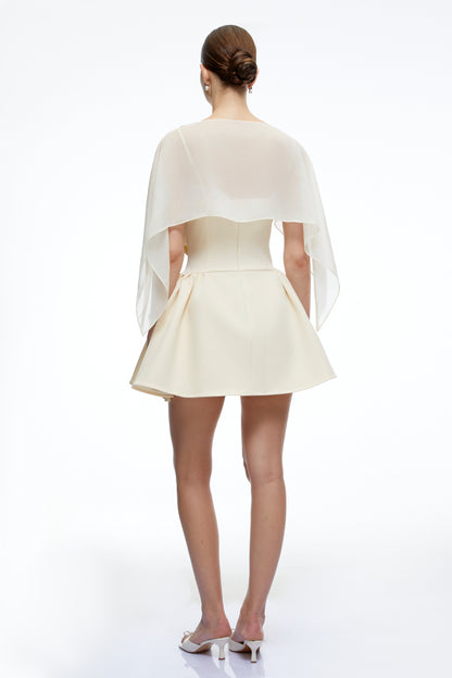 Madeleine Neutral Semi-Sheer Flared Mini Dress with Shawl