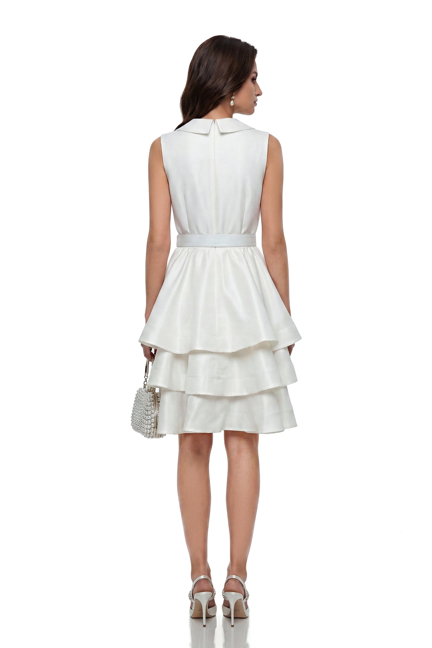 Maeve White Belted Tiered Mini Dress