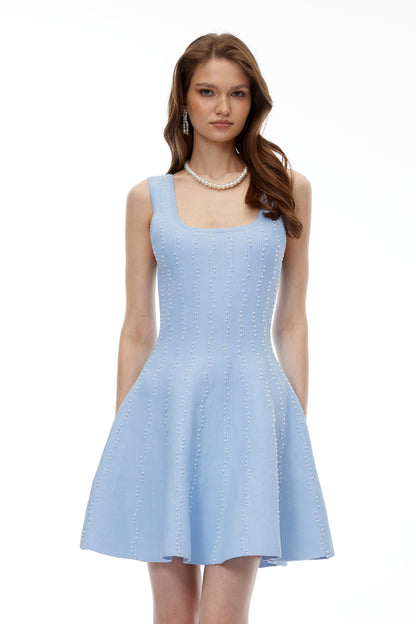 Mahtab Blue Beaded Knit Mini Dress