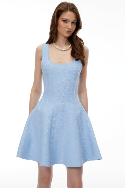 Mahtab Blue Beaded Knit Mini Dress