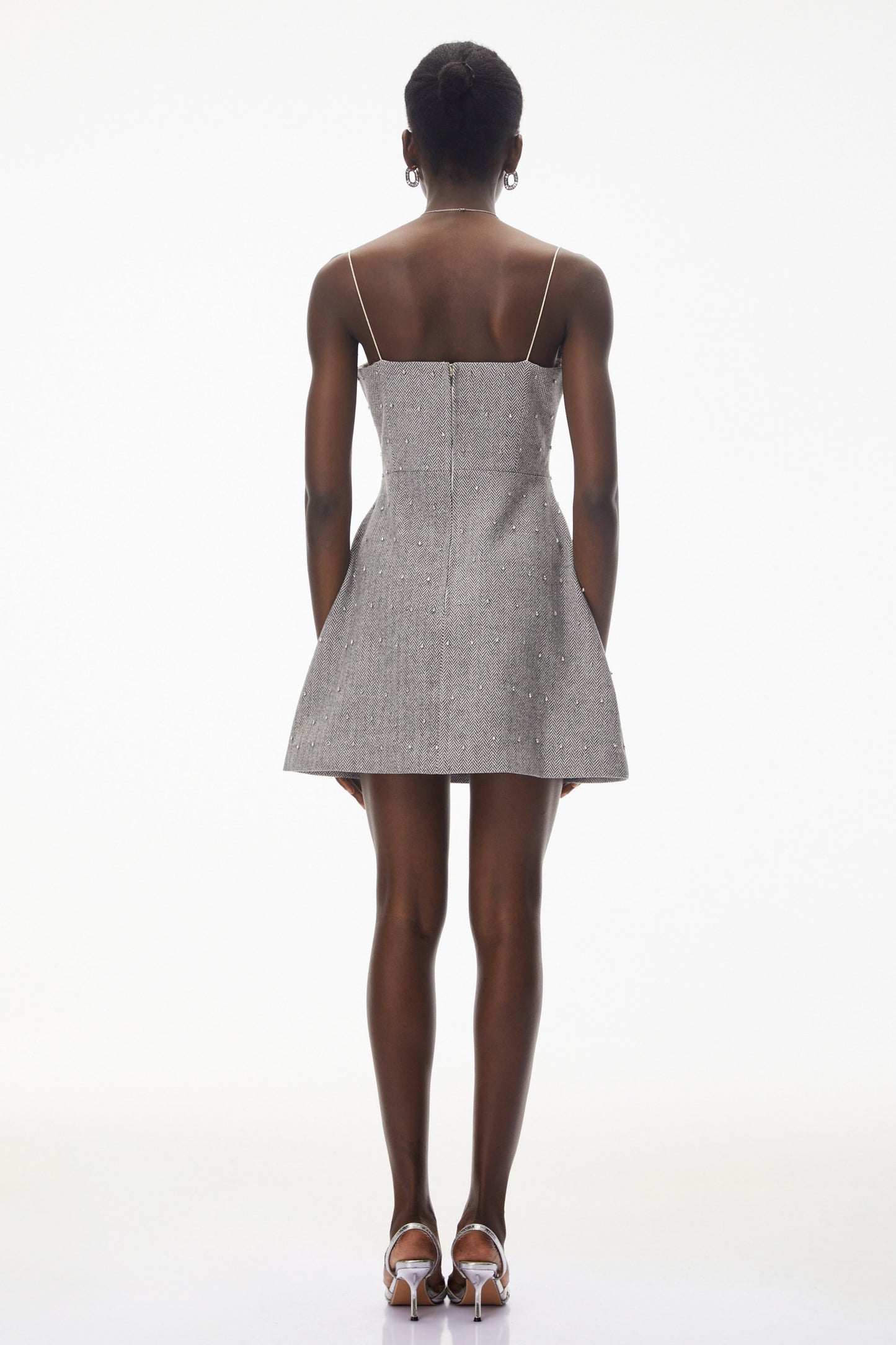 Maisy Grey Embellished Lace Mini Dress