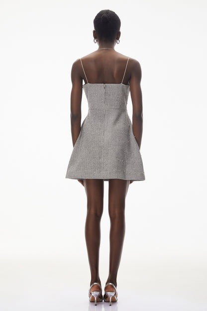 Maisy Grey Embellished Lace Mini Dress