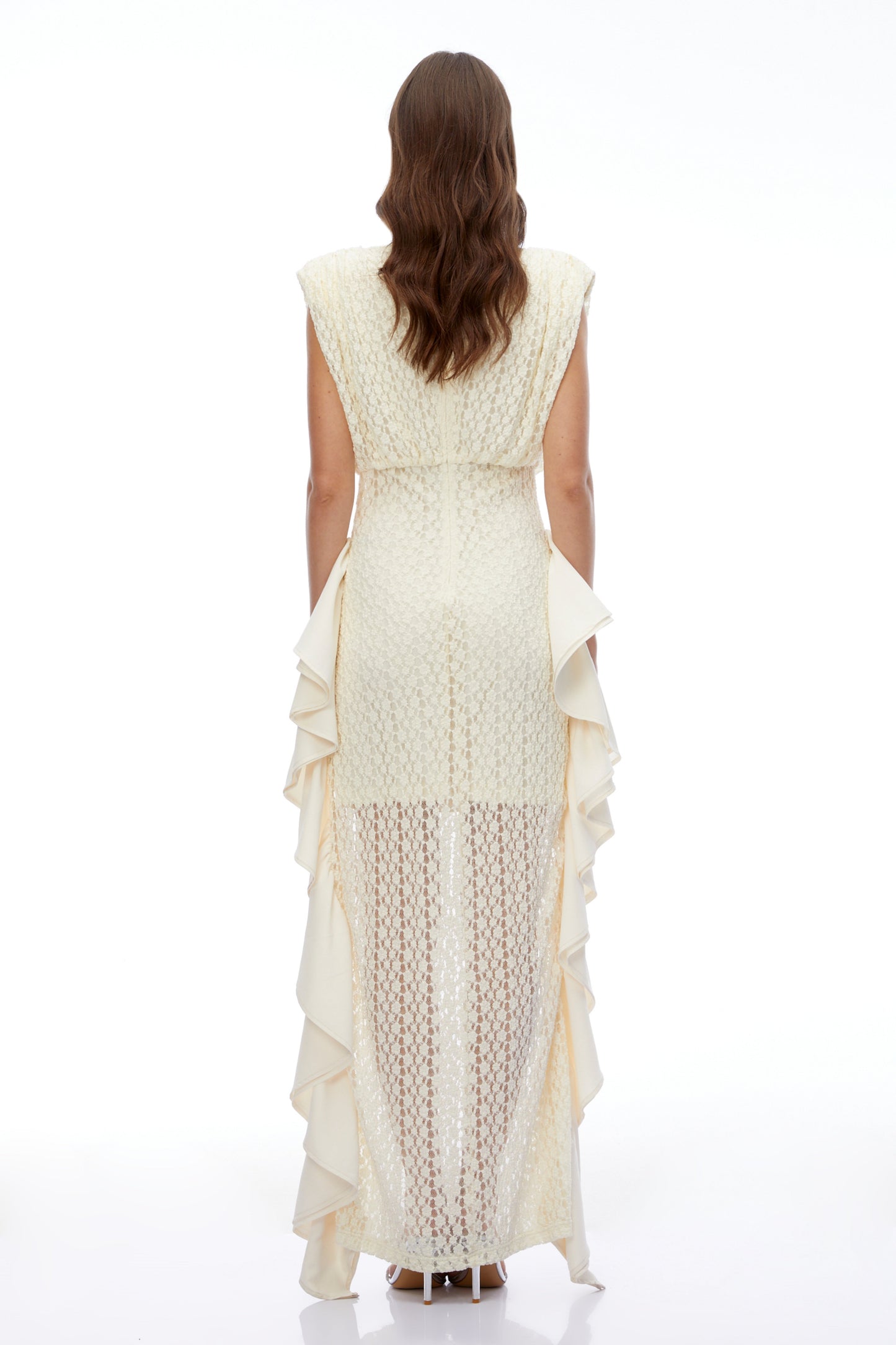 Maj Cream Floral Lace Ruffled Maxi Dress