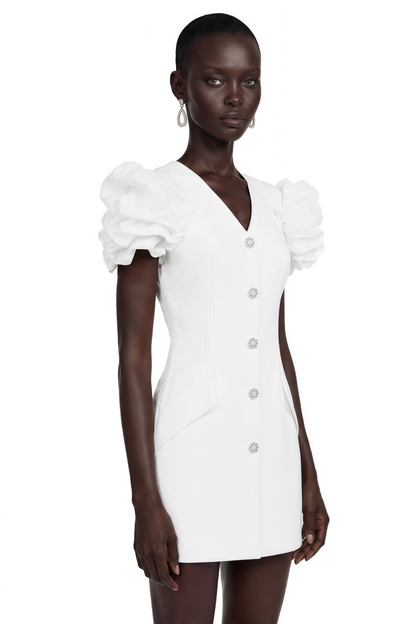 Manon White Tailored Puff Sleeves Blazer Mini Dress