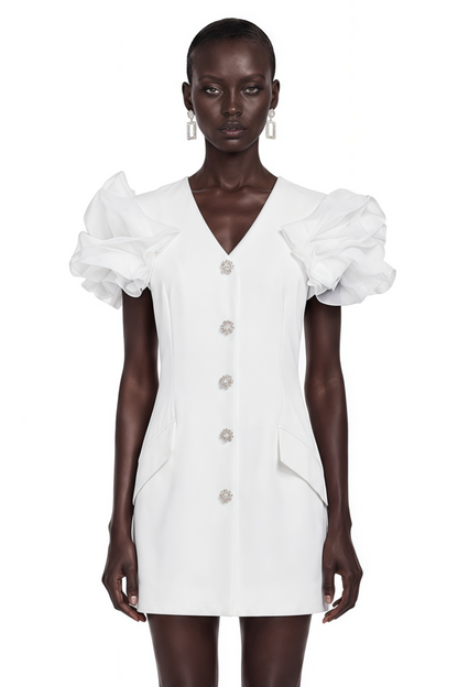 Manon White Tailored Puff Sleeves Blazer Mini Dress