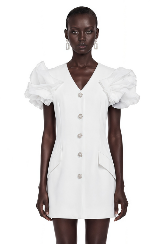 Manon White Tailored Puff Sleeves Blazer Mini Dress