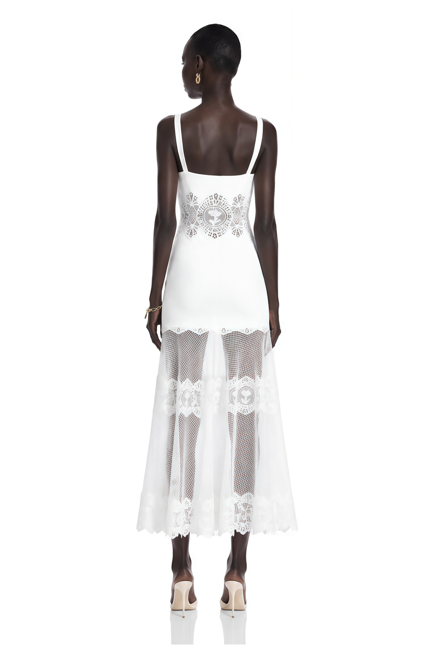 Marceline White Lace Corset Midi Dress