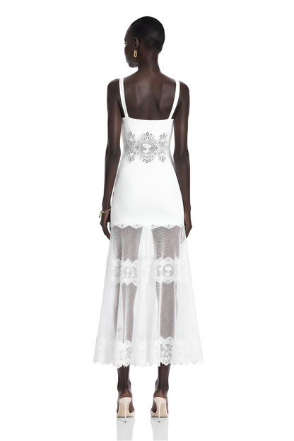 Marceline White Lace Corset Midi Dress