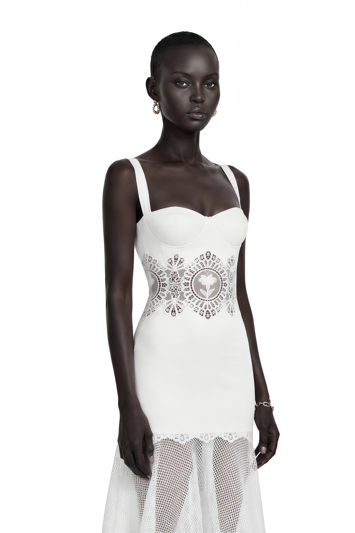 Marceline White Lace Corset Midi Dress