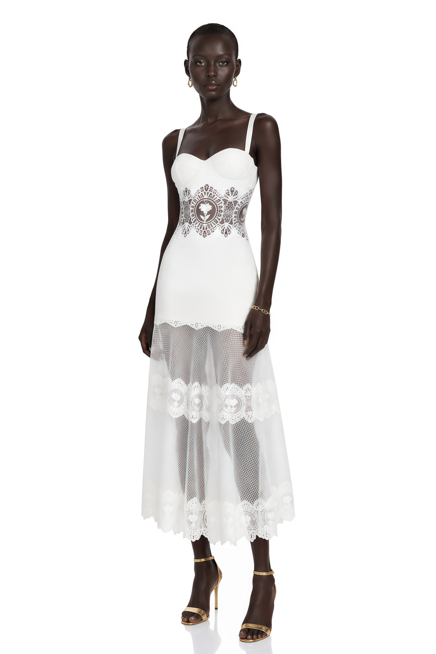 Marceline White Lace Corset Midi Dress