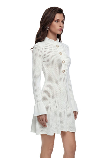 Marcellina White Stretch Knit Mini Dress