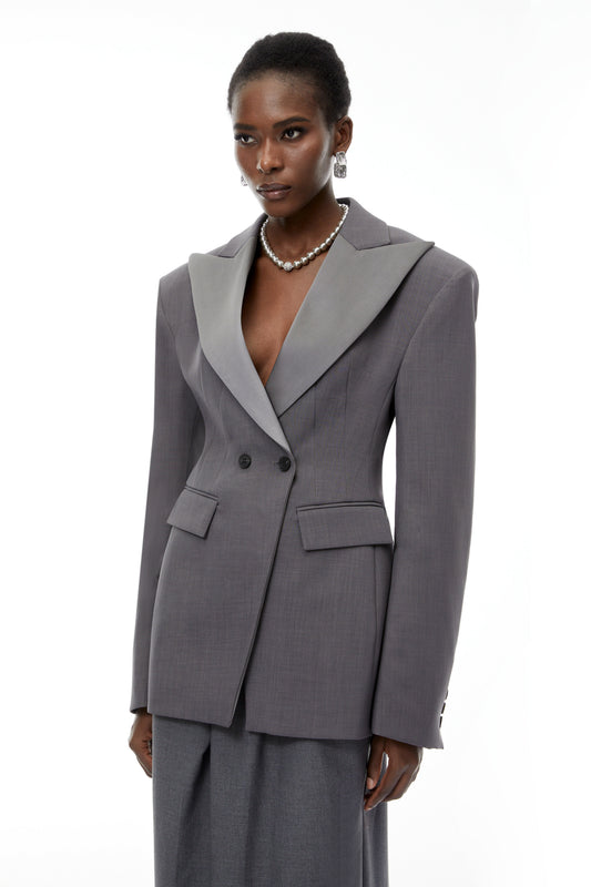 Marcellus Grey Peak Lapels Blazer