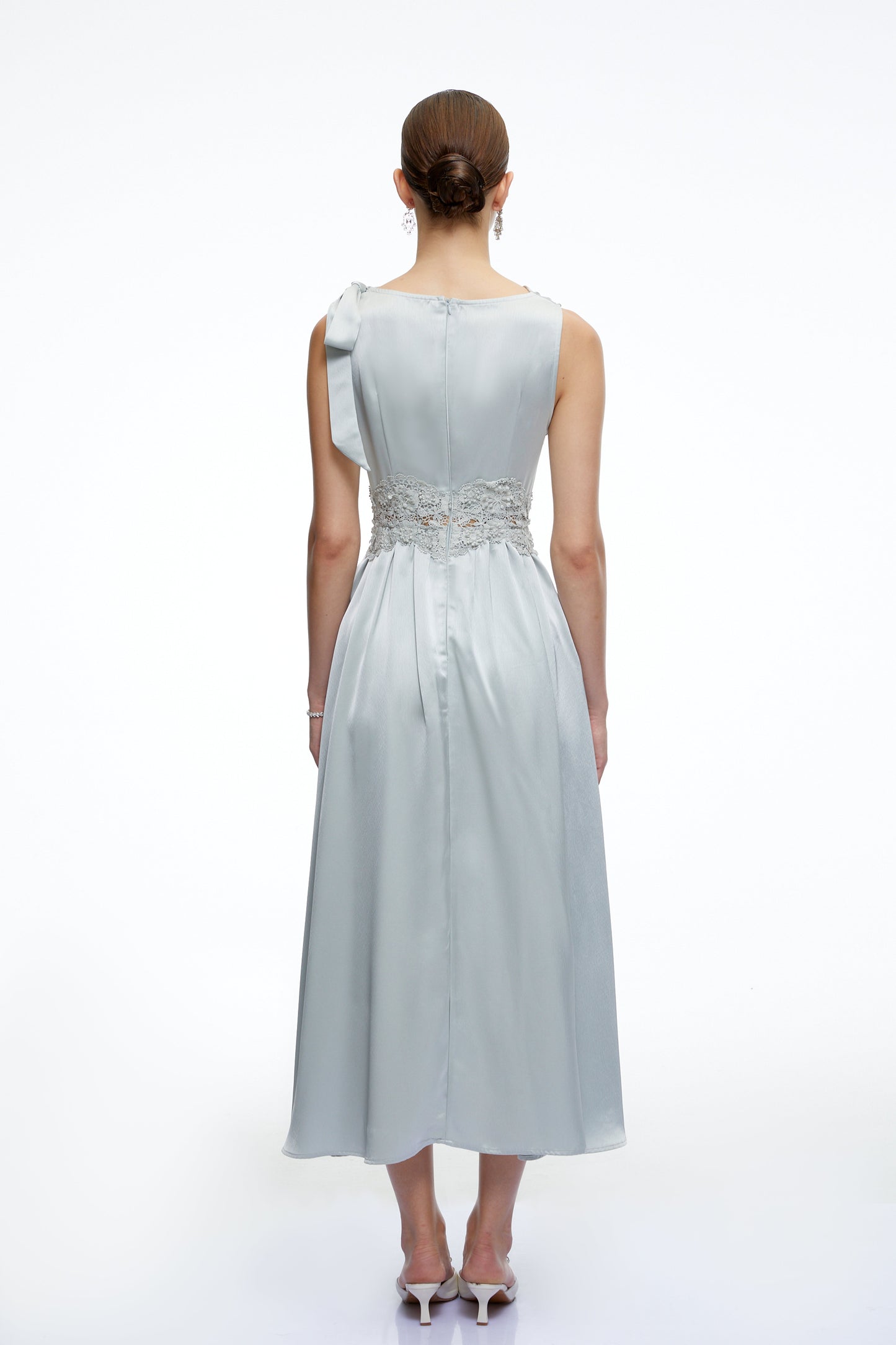 Maren Blue Cowl Neck Satin Midi Dress
