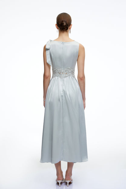 Maren Blue Cowl Neck Satin Midi Dress
