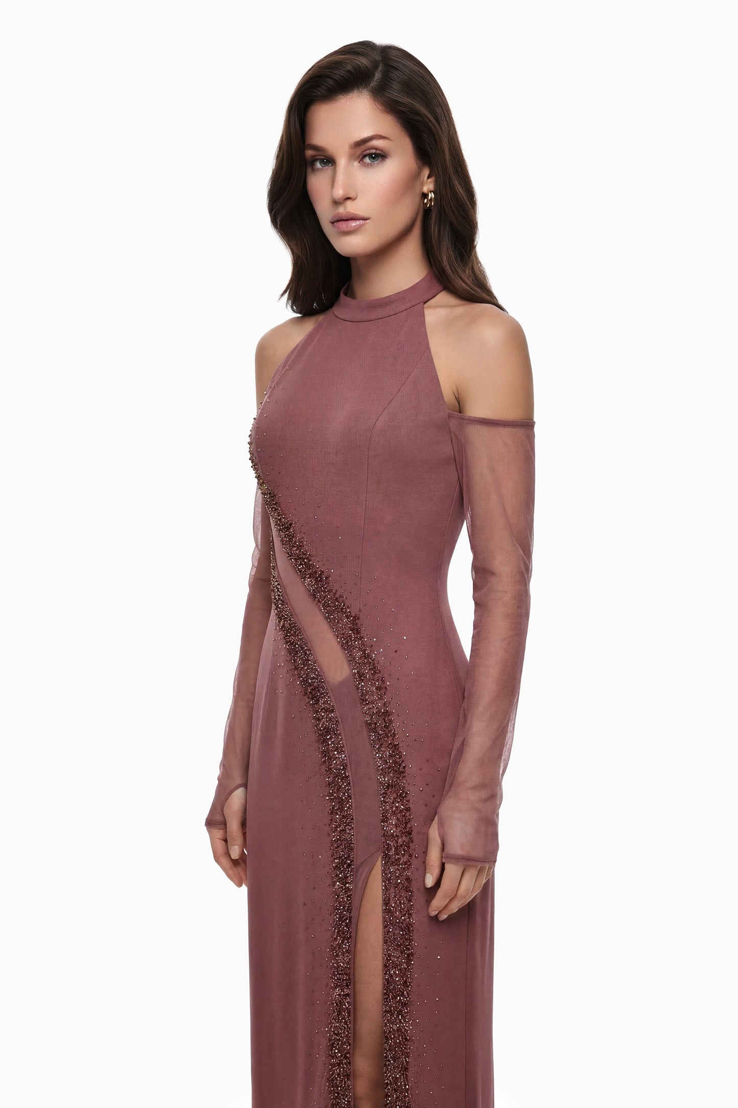 Marenka Dusty Rose Beaded Maxi Dress