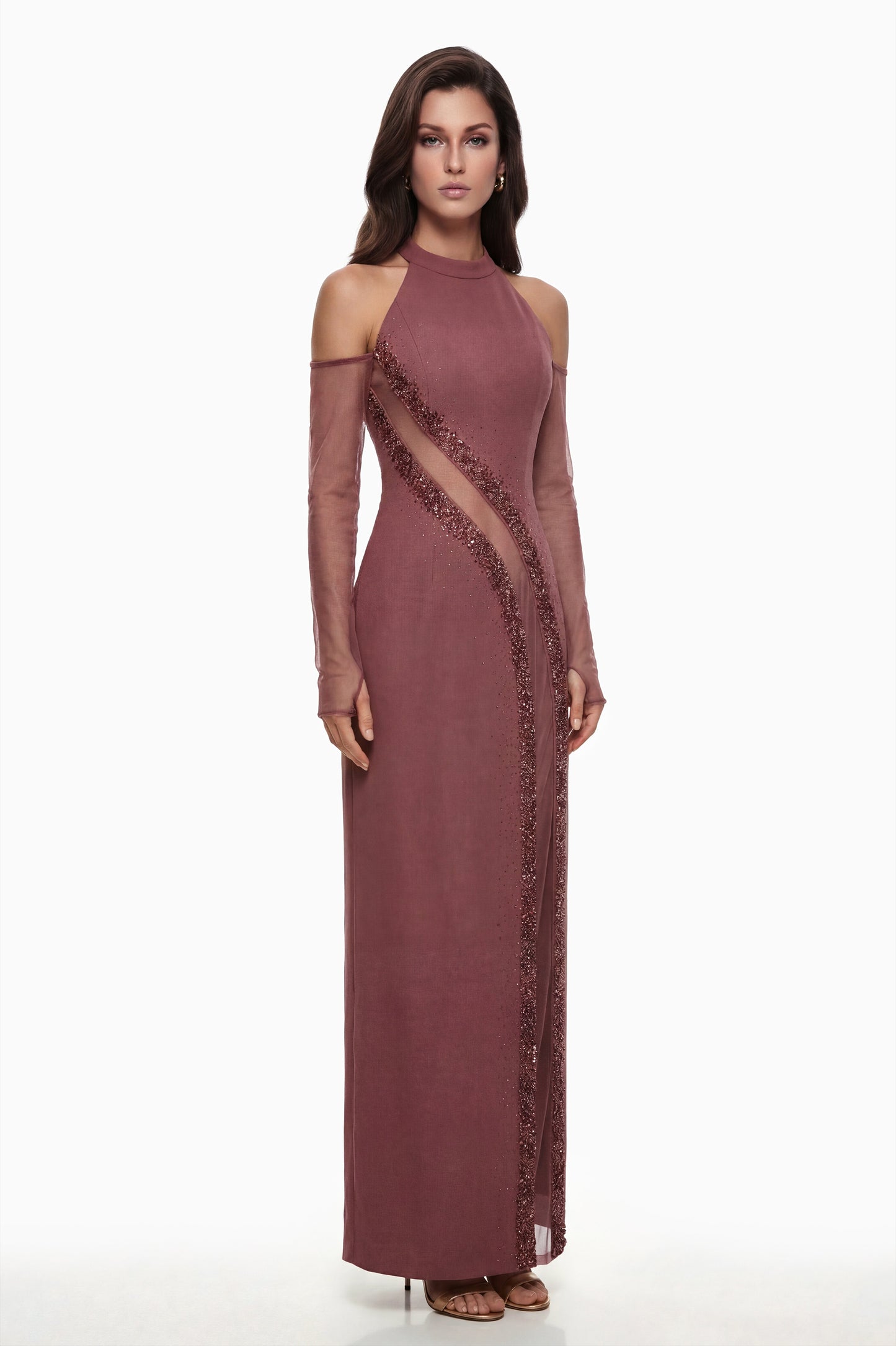 Marenka Dusty Rose Beaded Maxi Dress