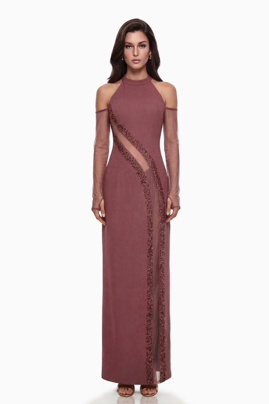 Marenka Dusty Rose Beaded Maxi Dress