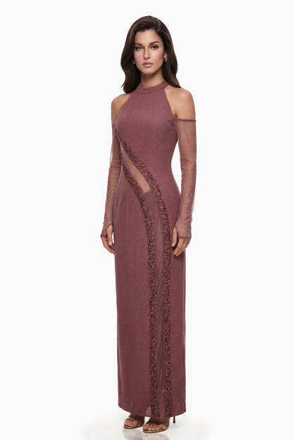 Marenka Dusty Rose Beaded Maxi Dress
