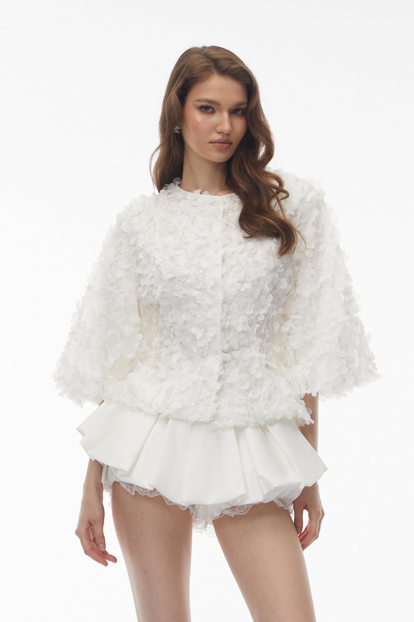 Margalit White 3D Petal Embellished Blouse