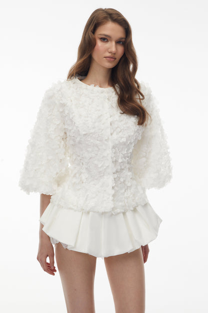 Margalit White 3D Petal Embellished Blouse