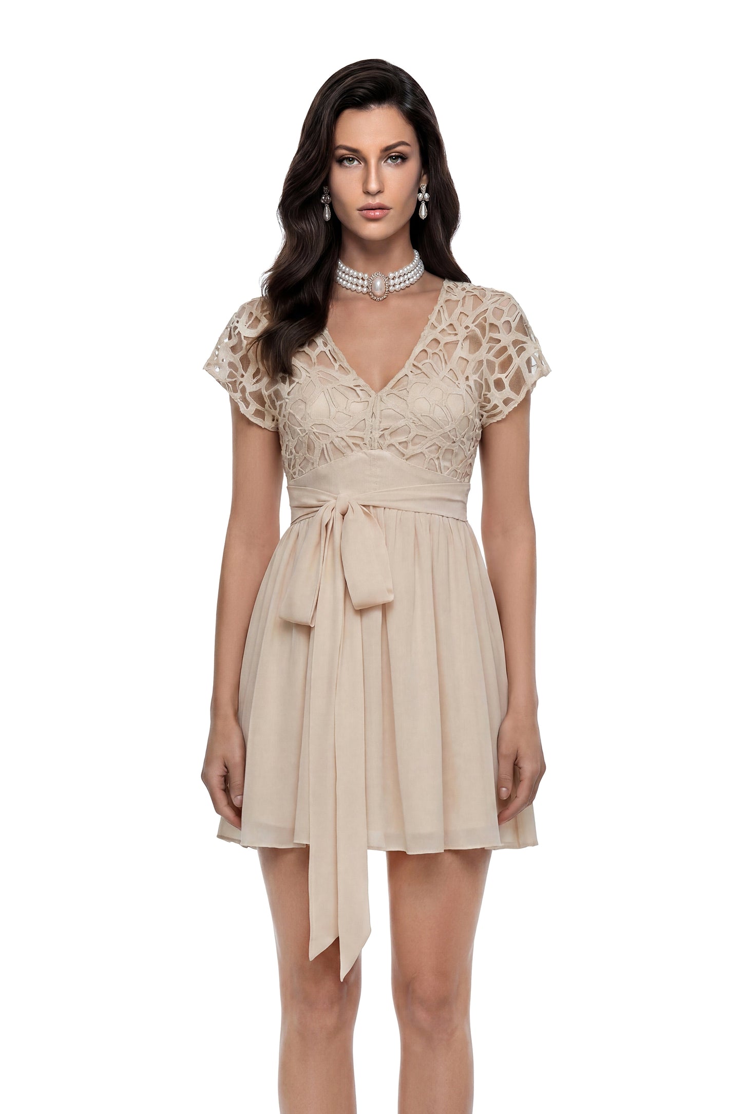 Margot Beige Cut-Out Ruched Mini Dress