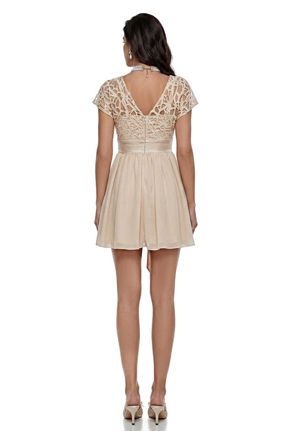 Margot Beige Cut-Out Ruched Mini Dress