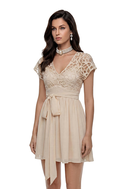 Margot Beige Cut-Out Ruched Mini Dress