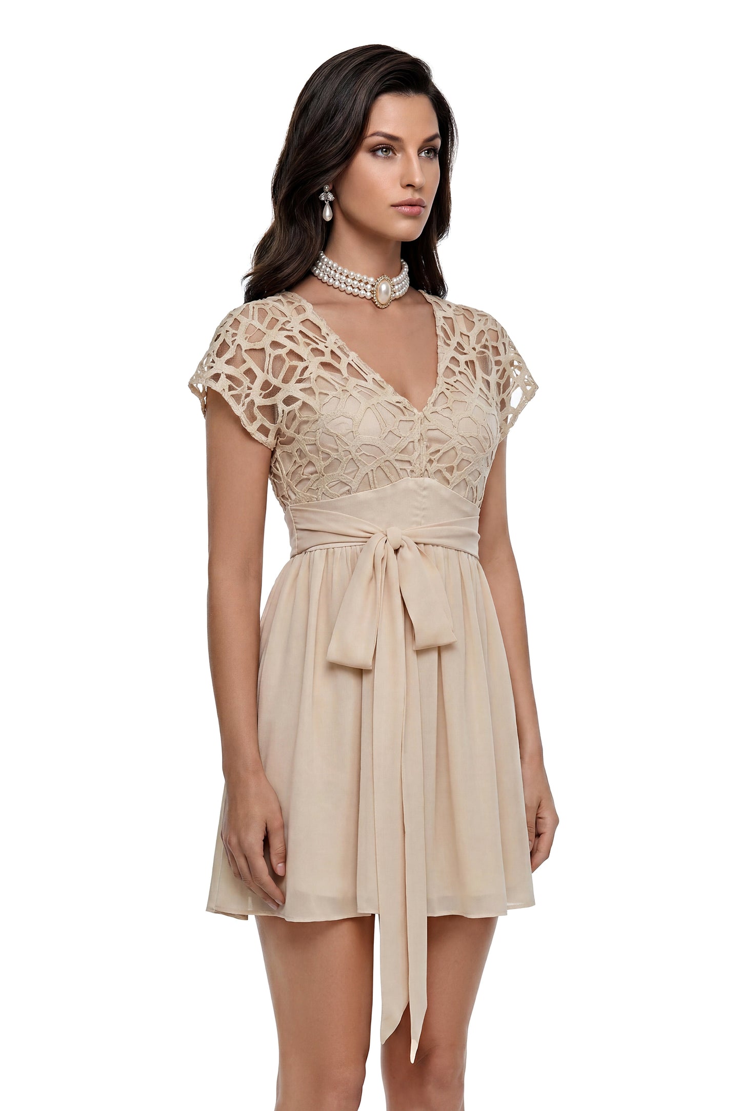 Margot Beige Cut-Out Ruched Mini Dress