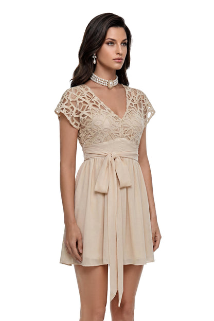 Margot Beige Cut-Out Ruched Mini Dress