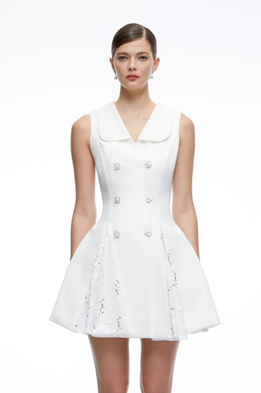 Margot White Lace Embroidered A-Line Mini Dress